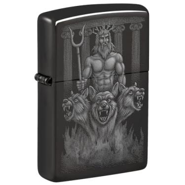 Imagem de Zippo Isqueiro de bolso preto polido com design de cães gregos