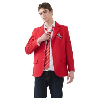 Imagem de RBD Rebelde uniforme escolar para homens, roupa vermelha de volta às aulas, traje adulto, cosplay de Halloween, terno com camisa e gravata, Vermelho, GG