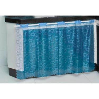 Imagem de Cortina de Pia de Cozinha de Renda 1,30m x 70cm - JCM, Azul