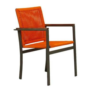 Imagem de Cadeira Poltrona Amélia Premium Corda Náutica Baços Madeira Para Jardim Jantar Piscina Laranja