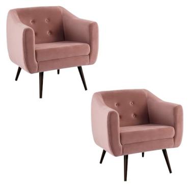 Imagem de Kit 2 Poltronas Decorativas Sala de Estar Pés Palito Cuddle Veludo Rosa G17 - Gran Belo