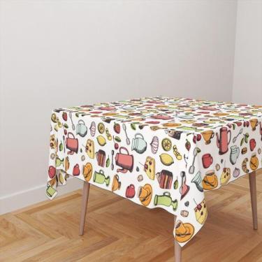 Imagem de Toalha De Mesa Quadrada 4 Lugares Tecido Oxford Café da Manhã Bules e 