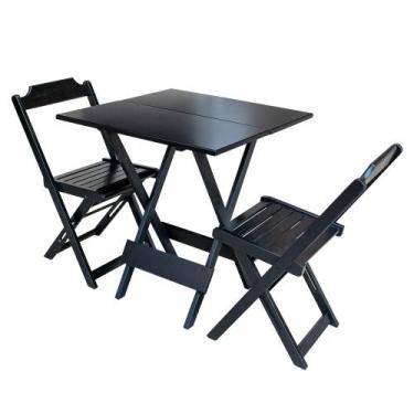 Imagem de Jogo de Mesa Dobravel com 2 Cadeiras de Madeira 70x70 Ideal para Bar e