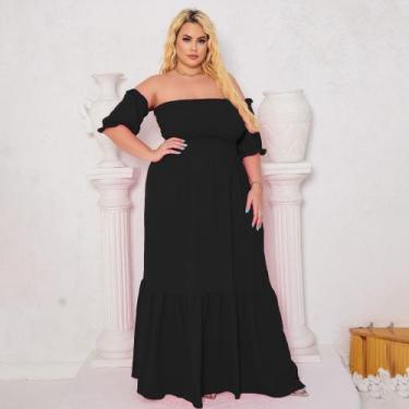 Imagem de Vestido Feminino Plus Size Longo Manga Curta Princesa Ajustável Ao Cor