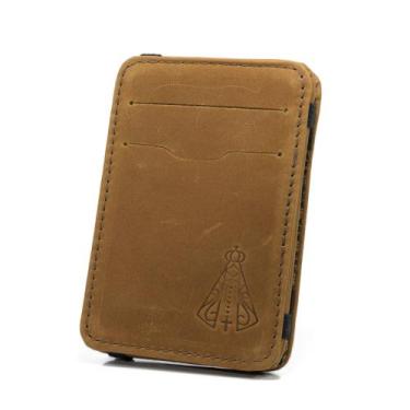 Imagem de Carteira Masculina Mágica Tripla Em Couro Estampa Nossa Senhora Envio 