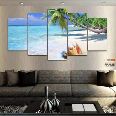 Imagem de Quadro Decorativo Praia Mar Concha 130x63 em tecido - Wall Frame
