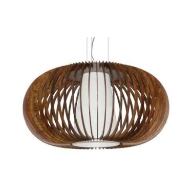 Imagem de Lustre Pendente Ripado 50cm 1xE27 em Madeira Imbuia - FOXLustres