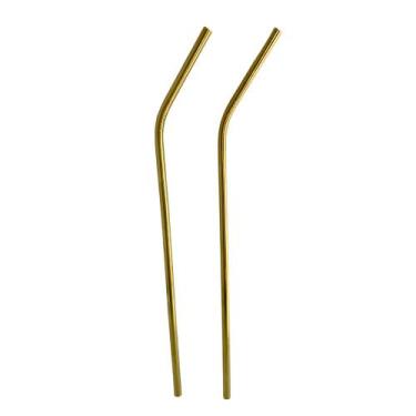 Imagem de Canudo de Inox Dourado 2 peças Reutilizável Curvo Fineza