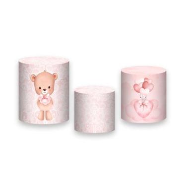Imagem de Trio de Capas de Cilindro -  Ursinho Rosa Aquarela Florido 037 - Via C