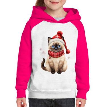 Imagem de Moletom Infantil Gato Natalino Gorro e Cachecol - Foca na Moda, Branco