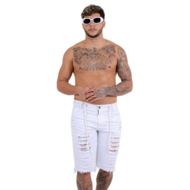 Imagem de Short Masculino Jeans Branco: Frescor do Denim - Fortaleza Jeans, 38, 
