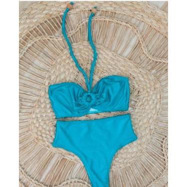 Imagem de Biquíni hot pant  Turquesa canelado - Ateliê da Fê , G