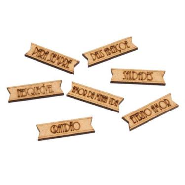 Imagem de Kit 35 Apliques Tag Palavras Sortidas Em Mdf Cru Artesanato - Metallic