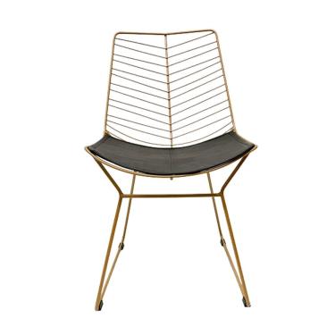 Imagem de Cadeira Cozinha Bertoia Retrô cor Dourado fosco assento preto - Poltronas do Sul