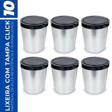 Imagem de Kit 6 Lixeira Cesto 10 Litros c/ Tampa Click Inox Escritório - Arqplas
