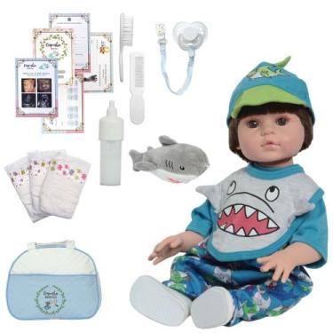 Imagem de Bebê Reborn Príncipe Enxoval Tubarão Completo Pode Banho - Cegonha Reb