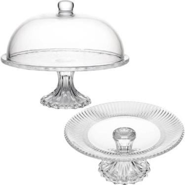 Imagem de Kit 1 Boleira com Tampa e 1 Prato Porta Bolo com Pé 25cm Cri - Lyor