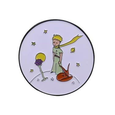 Imagem de Broche esmaltado de lapela The Little Prince Fox Rose Moon Planet Le Petit de 3,8 cm, 1.5 Inches, Esmalte, Esmalte