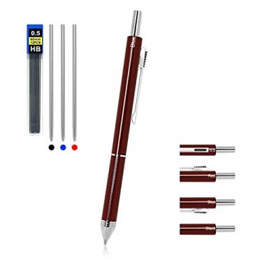 Imagem de YOUMI Caneta multifunções 4 em 1 multifunções com estojo de metal 0,5 mm, lapiseira vermelha, caneta esferográfica azul e caneta esferográfica preta presente para diário (vermelha)