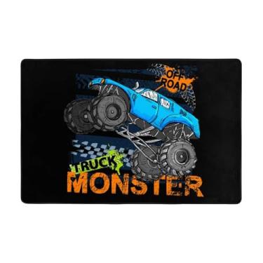 Imagem de Jbofyee Tapete de área com estampa de caminhão monstro, antiderrapante, microfibra macia, lavável, tapetes internos para sala de estar, quarto, escritório, dormitório, decoração de casa, tapete 91 x