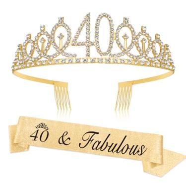 Imagem de Decorações de aniversário de 40 anos, faixa de 40 anos, coroa de 40 anos, presentes de aniversário de 40 anos, tiara de aniversário de ouro feminina, tiara de princesa, tiara de princesa 40 e