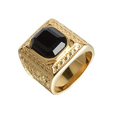 Imagem de PAURO Dragão masculino de aço inoxidável vintage dourado quadrado estilo dominador com pedra grande