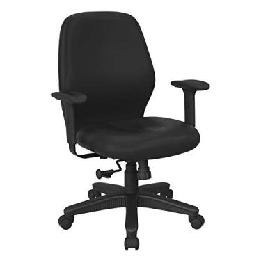 Imagem de Office Star Cadeira de escritório ergonômica com encosto médio e controle de inclinação Synchro 2 em 1 e braços acolchoados macios ajustáveis, tecido preto Dillon