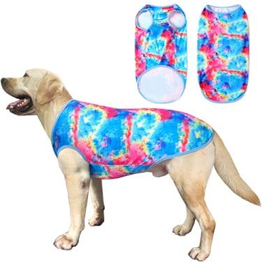 Imagem de Camiseta sem mangas tie dye para cães com estampa azul colorida camiseta colete pijama respirável elástico roupas de verão para cães grandes meninos meninas (3GG, azul)