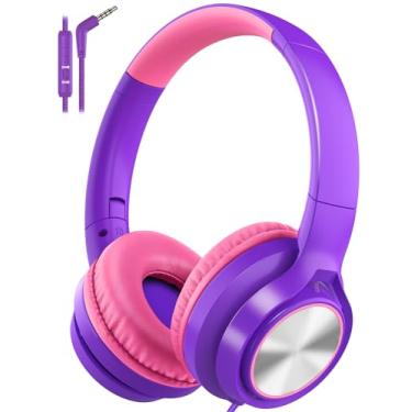 Imagem de Voopwink Fones de ouvido infantis com microfone, fones de ouvido com fio com volume limitado de 85 dB/94 dB para meninos, meninas, adolescentes, crianças, escola/viagem/iPad/tablet/celular