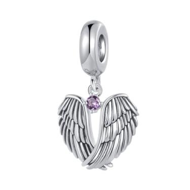 Imagem de MiiFort Wings of Angels Love Protection Zircônia Cúbica Berloque Pingente Pingente Compatível com Pulseiras Pandora Charms, One Size, Cobre, Sem Pedra Preciosa