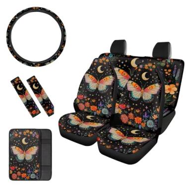 Imagem de Pensura Aesthetic Butterfly Flower Car Seat Covers Full Set 7 Pcs Inclui Tapetes de Assento Capa de Volante Almofadas de Cinto de Segurança Console Central Capa de Apoio de Braço Acessórios de Carro