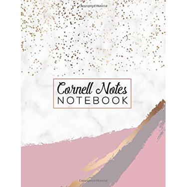 Imagem de Cornell System Notes Notebook: Elegant Large College Ruled Notebook Note Taking Method For School and University Students - Pink Gold Brush Stroke Marble