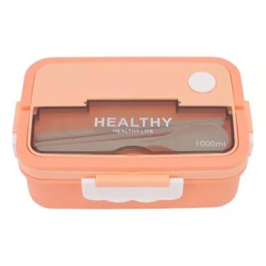 Imagem de Marmita Lancheira Bento Box 1000ml Com 3 Divisórias e Talheres (LARANJA)