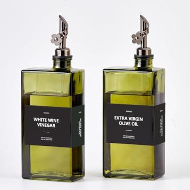 Imagem de MUVEKA Garrafa dispensadora de azeite de oliva para cozinha, conjunto de garrafas dispensadoras de óleo e vinagre de 500 ml, recipiente de óleo de vidro com despejador automático, etiquetas, escova,