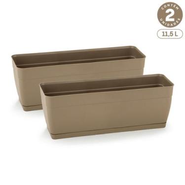 Imagem de Kit 2 Floreiras com Prato Anti-Dengue 11,5L Jardineiras Vasos Plástico