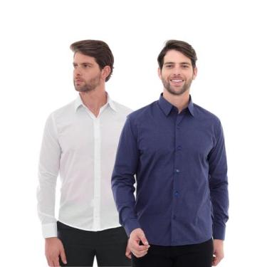 Imagem de KIT Masculino 2 Peças - Camisa Social Tipo Linho Azul Marinho e Camisa