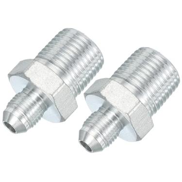 Imagem de PATIKIL Conectores de mamilo redutores hexagonais Adaptador de tubo macho 1/5.1 cm alargador 37° JIC x 1/5.1 cm macho NPT, pacote com 2 adaptadores redutores de mamilo, encaixe hidráulico de aço
