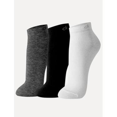 Imagem de Meia Calvin Klein Cano Curto CK Preta Branca e Cinza Kit 3 Pares, UN