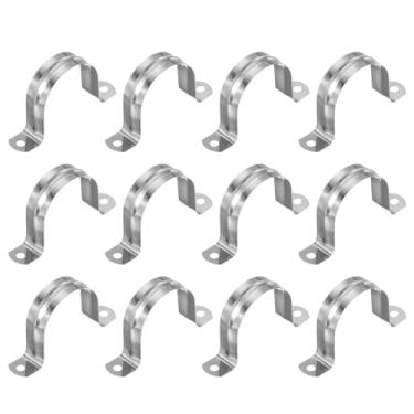 Imagem de PATIKIL Correia de tubo rígido de 50 mm, 12 peças de braçadeira de conduíte de aço inoxidável 304 com 2 furos, suporte em U, braçadeira de tubo para fixação de fio de cabo de tubulação