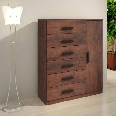 Imagem de Cômoda Sapateira Multiuso Reforçada 1 Porta 6 Gavetas Café