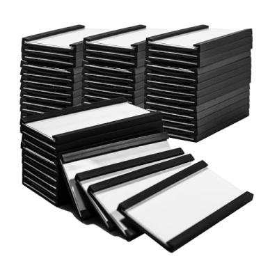 Imagem de KEJJNYER Pacote com 100 porta-etiquetas magnéticas, 2,5 x 7,6 cm, etiquetas de armário de arquivo, suportes de cartão de dados magnéticos com inserções de papel branco e filme plástico transparente