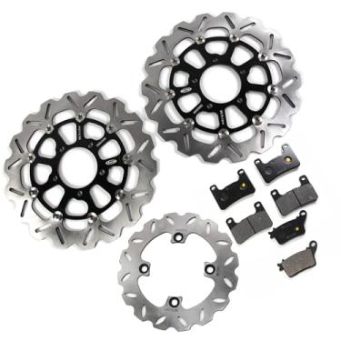 Imagem de Rotores e pastilhas de disco de freio dianteiro traseiro flutuantes compatíveis com Kawasaki Ninja ZX10R ZX-10R 2011-2015 ABS, acessórios de substituição de motocicleta preto