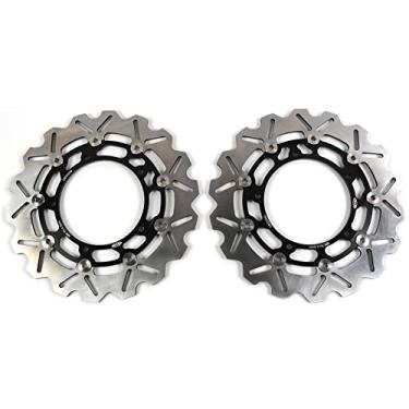 Imagem de 1 par de discos de freio dianteiros flutuantes compatíveis com Yamaha YZF R6 2003-2004, YZF R7 2022-2023, MT03 2006-2011, FZ6 2004-2008, XJ6 2009-2013 DIVERSION 2009-2013 015, preto Peças de