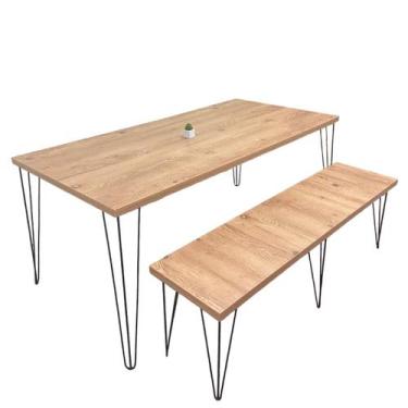 Imagem de Mesa De Jantar 4 A 6 Lugares Industrial Rústica + Banco Antiqua 180x90