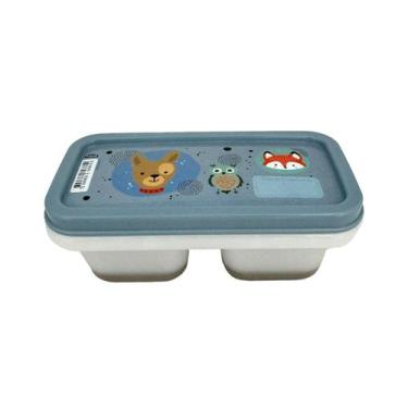 Imagem de Porta Papinha Duplo com Encaixe Bichinhos Azul Menino 70ml - Plasútil