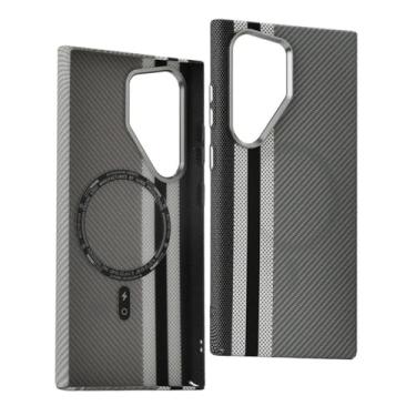Imagem de Para Samsung S23 S24 Ultra Carbon Fiber Relief Phone Case Carregamento sem fio PC Capa à prova de choque para Galaxy S23 S24 Plus, C, para Galaxy S24