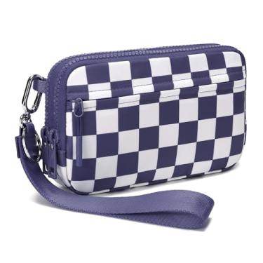 Imagem de FODOKO Bolsas femininas transversais com janela transparente, pode guardar chaves, cartões de banco, carteira pequena, cosméticos de viagem, Xadrez roxo nuvem