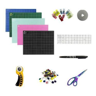 Imagem de Kit Base De Corte 45x60 Régua 15x60 Tesoura Titânio Cortador - Adb, Ba