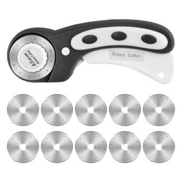 Imagem de Cortador rotativo de 45 mm para tecido com 10 peças de lâminas, cortador rotativo para costura de artesanato acolchoado (cor: preto)