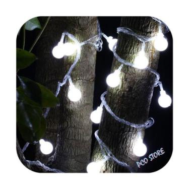 Imagem de Cordão Led Luz Varal 100 Bolinha 8 Funções 10m Fio Transparente Branco